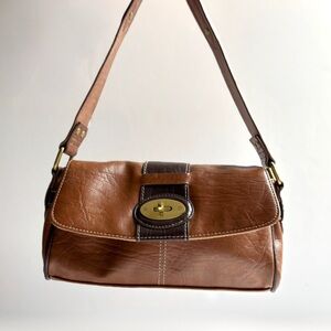 Nine & Co. Brown Leather Mini Shoulder Bag with Dark Brown Trim